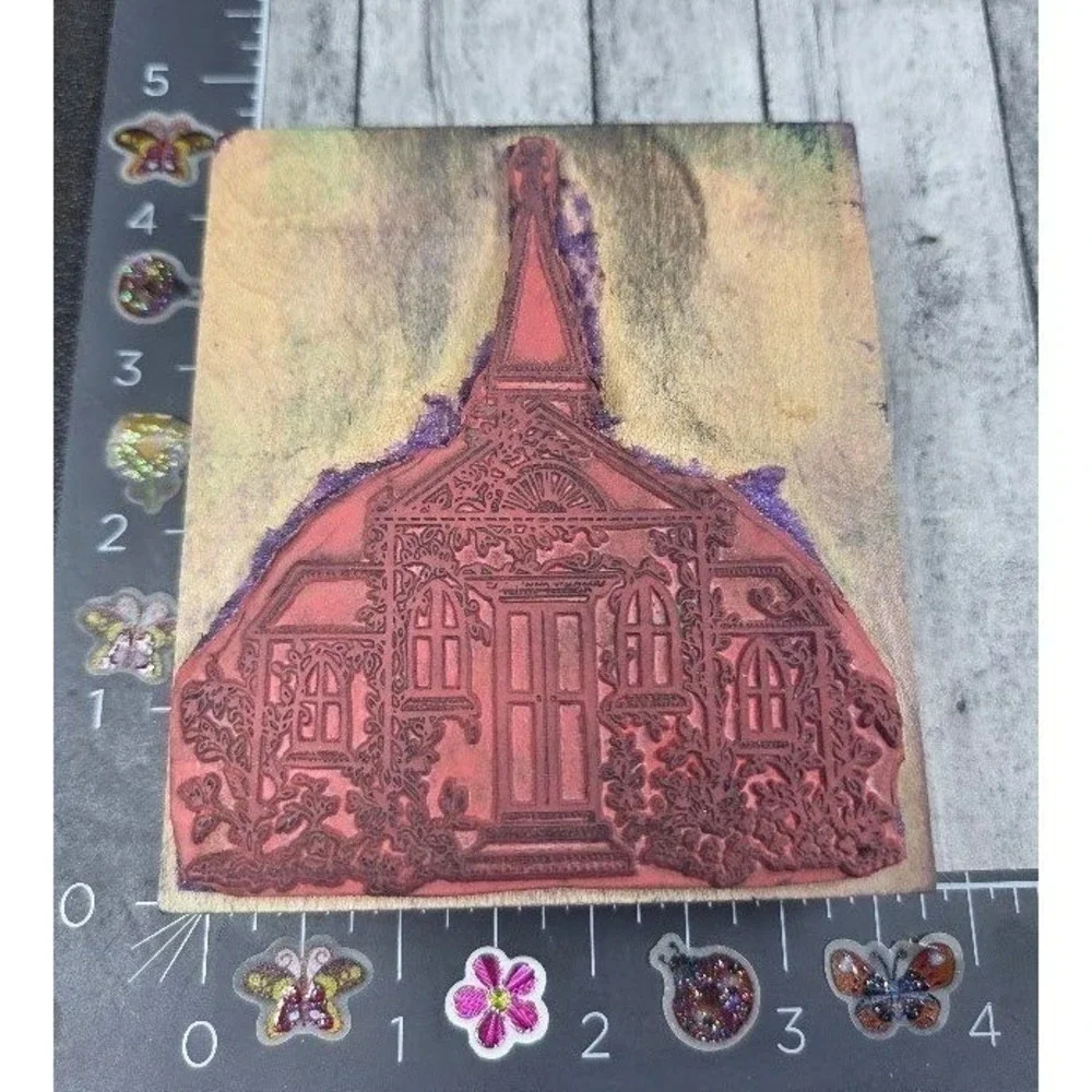 Inkadinkado Church Chapel Ivy Sun 4081 Rubber Stamp Wood #C12